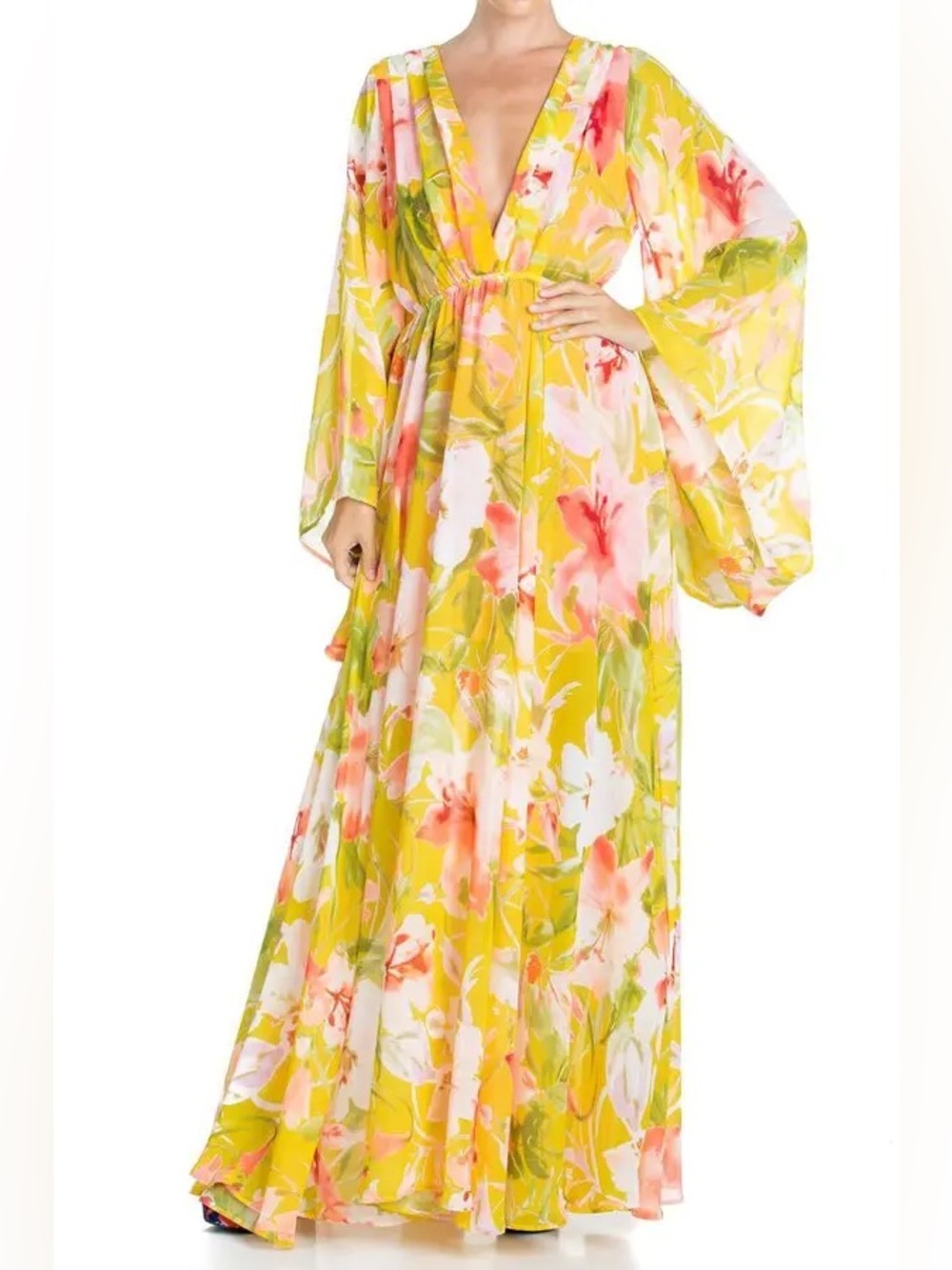 Meghan Los Angeles Sunset Maxi Dress in Yellow Watercolor